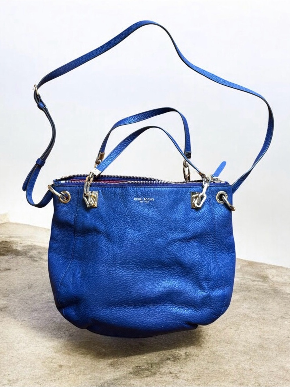 Henri Bendel Navy Blue Pebbled Leather SoHo Crossbody Handbag - Picture 12 of 14